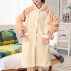 4 Set Womens Warm Pajamas Coral Velvet Hooded Homewear