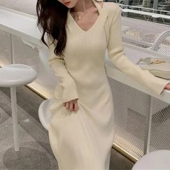 Women Regular Dress Sweater Dress Simple Style Long Sleeve