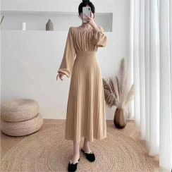 Women Regular Dress Sweater Dress Roman Style Round Neck Long Sleeve