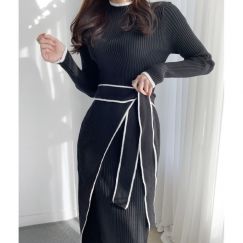Women Sweater Dress Casual Elegant  Solid Color Maxi Long Dress