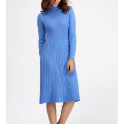 High Neck Long Sleeve Solid Midi Dress