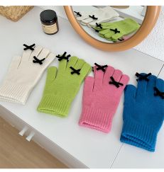 8 pairs Women Cute Sweet Solid Color Bow Knot Gloves